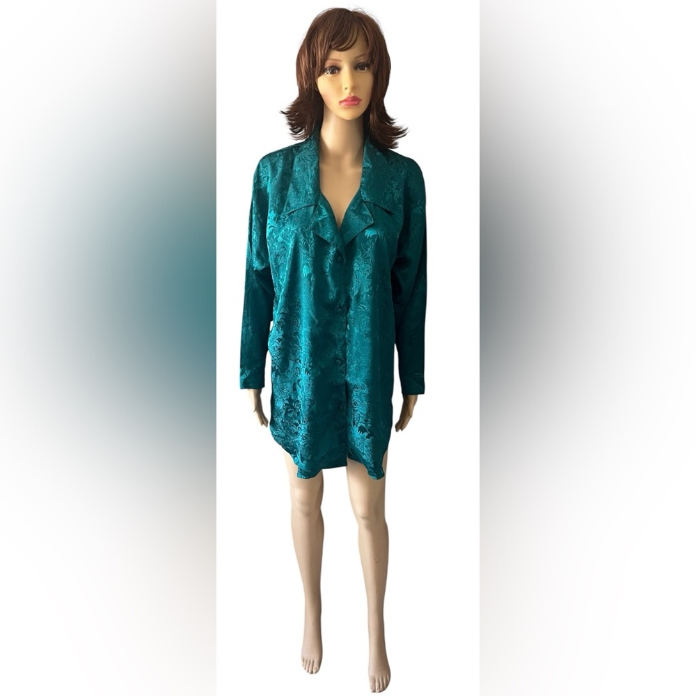 Vintage Victoria's Secret Gold Label Emerald Floral Damask Satin Sleep Shirt - Picture 10 of 10